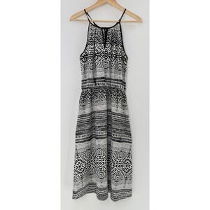 RED Saks Fifth Avenue Dress Black White Print Halter Neck Sz L‎ Unlined Preppy